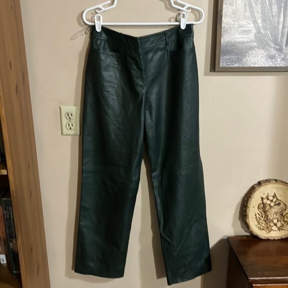 Vintage Worth Dark Green 100% Leather Wide Leg Pant Size Medium
